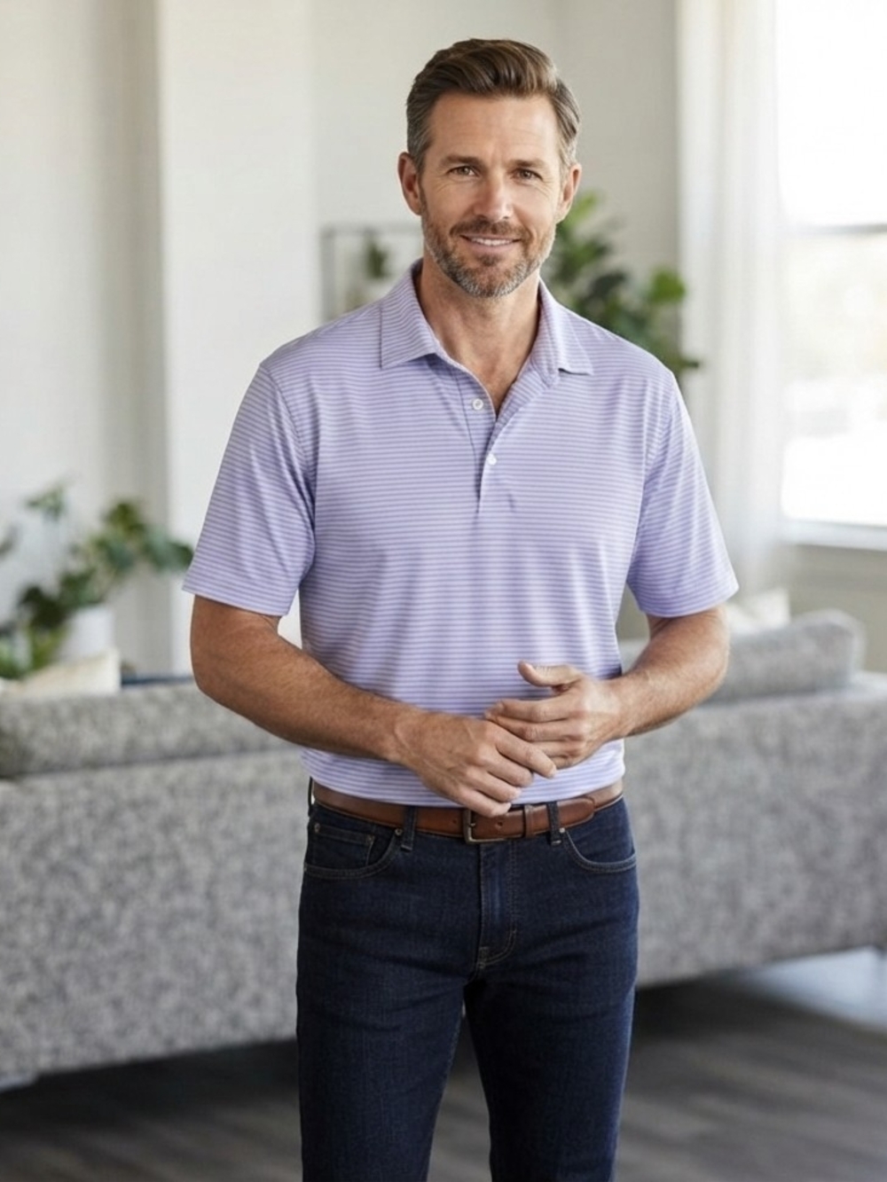 Greg Norman Collection Men's Lavender Striped Polo